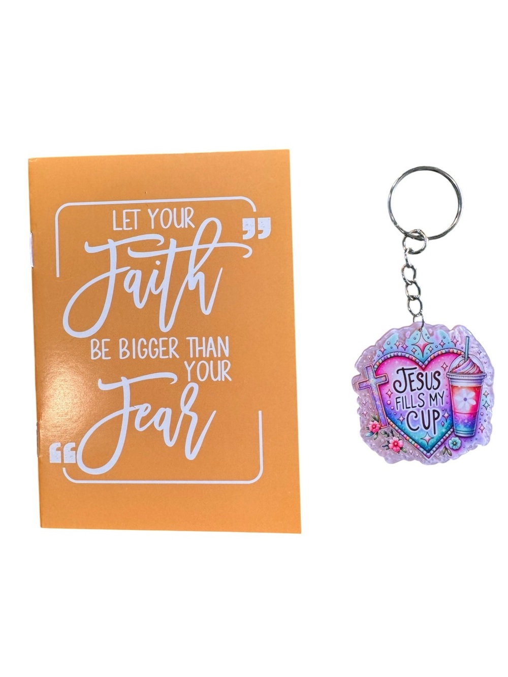 Keychain Jesus Fills My Cup Design and notepad